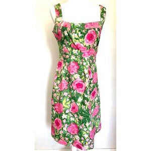 London Times Pink Green Floral Sleeveless Dress